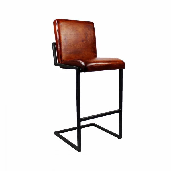 Leder Barhocker in Cognac - Glattes Design