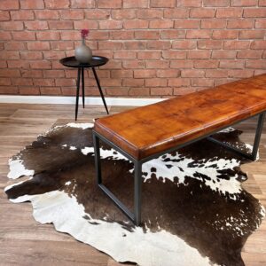 Handgefertigte Lederbank - LONDON - Cognac, 160cm